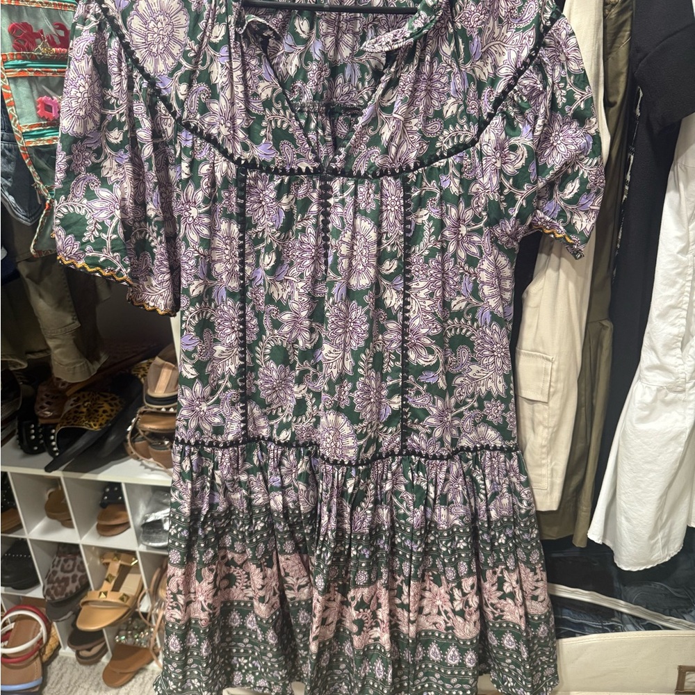 Floral Print Dress in Purple and Green